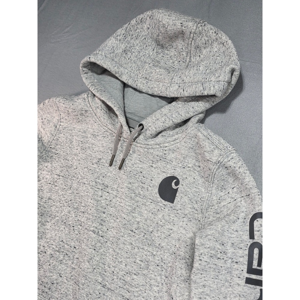 Carhartt Relaxed‎ Fit Hoodie Grey Marl Logo Sleeve Graphic Sweatshirt XS